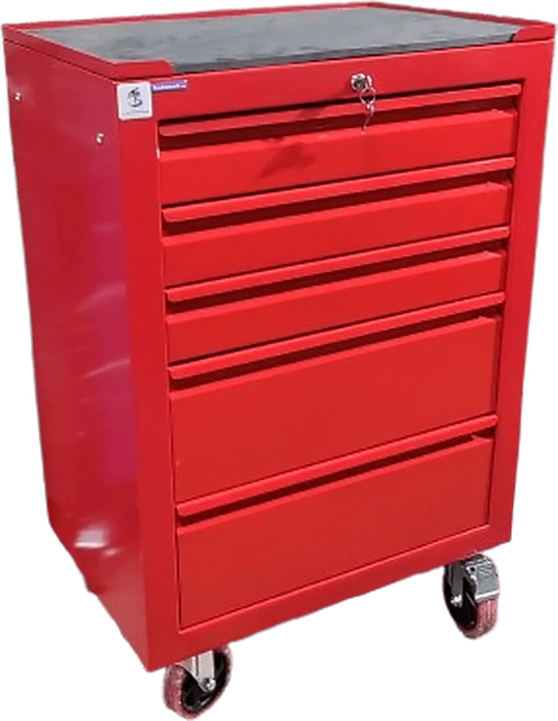 red 5 drawer roller tool cabinet with lockable top drawer and rubber top mat