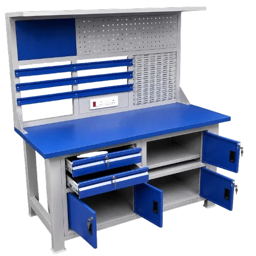 Pegboard and Storage Cabinet table