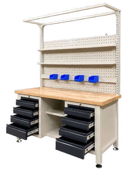 Workbench with Drawers with pegboard