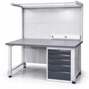 Heavy-duty workbench with pegboard setup